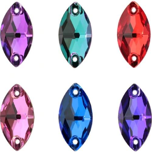Colorful Navette AAAAA Crystal Glass Rhinestone Sewing Stone Crystal AB Flatback Strass Sew On Rhinestones For Clothing QIAO