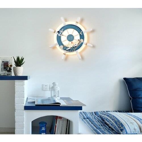 Childrens Room Cartoon Wall Light Personality Ship Rudder Decoration Led Lighting Creative LED Wall Lamp Bedroom Bedside Light
