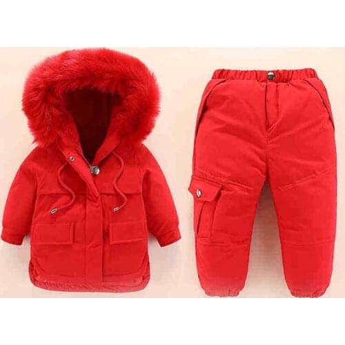Baby Snowsuit Winter -30 Degrees Hooded Duck Down Jacket + pants Overalls Kids Infant Boy Coat Jumpsuit Toddler Girl Clothes Set