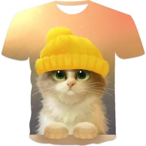 Mens Summer 3d-printed Cat T-shirt Hip Hop Style Large T-shirt Cross Style O Collar Short Sleeve Mens Clothing Xxs-6xl