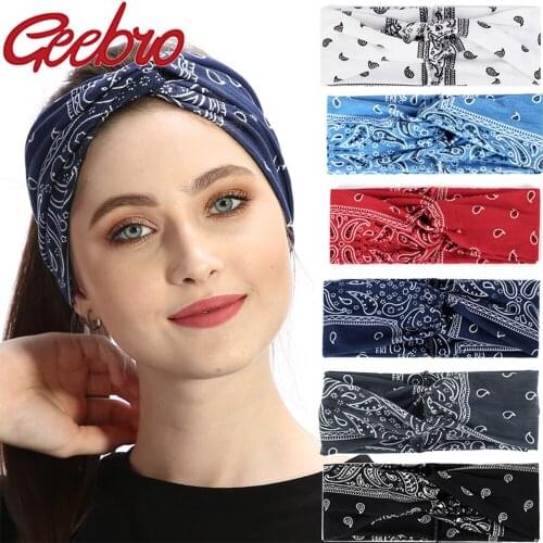 Geebro 5 Pcs boho Handmade Women Headbands Floral Printed Twist Hair Accessories Scarf Elastic Head Wrap Turban Hair Band