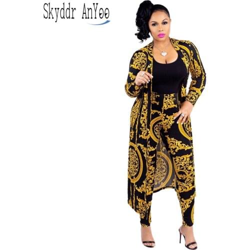 Spring Sexy 2 Piece Set Women Two Piece Set Top And Pants Print Long Sleeve Cardigan+Bodycon Elastic Waist Pants Matching Sets