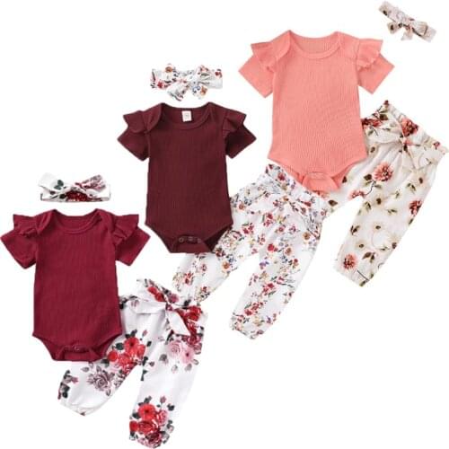 Baby Floral Clothing Set 3pcs Set Summer Full Sleeve Baby Girl Clothes Bodysuit Top Flower Pants Headband Outfit 0-18 Months