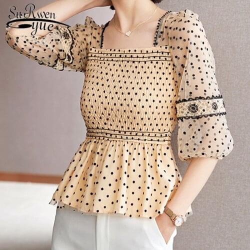 Korean Fashion Blouse Chiffon Shirt Women 2021 Spring and Summer New French Short-sleeved Shirt Short Tops Blusa Mujer 14725