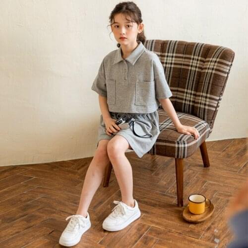 Girls Summer Clothes 2021 Kids Suit New Teen Clothes Set Baby Children Shirt and Shorts Button Cotton Casual,#6196