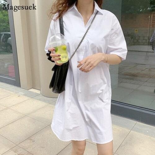 Summer 2021 Ladies Shotr Sleeve Solid Shirt Dress Plus Size Loose White Dresses Women Casual Mini Dress Vestido De Mujer 12497