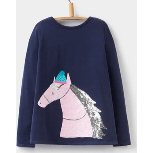 Little Maven New Autumn Spring Children Clothing Horse Head Printed Full- sleeved O-neck Cotton Girls Knitted Casual Tshirt