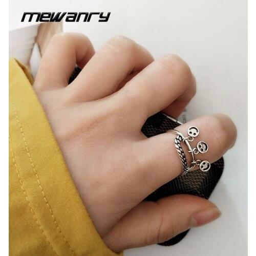 Mewanry 925 Sterling Silver Smiley Rings Fashion Vintage Holiday Party Simple Design Jewelry Birthday Gift for Women Wholesale