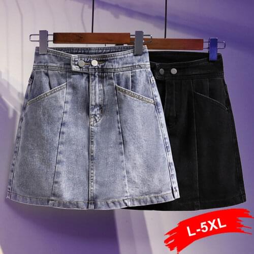 Plus Size Stripe Splice Patchwork Mini Micro Jeans Skirts 5XL Summer 90s Casual Short Black Pencil Denim Skirt Mujer Faldas Y2k