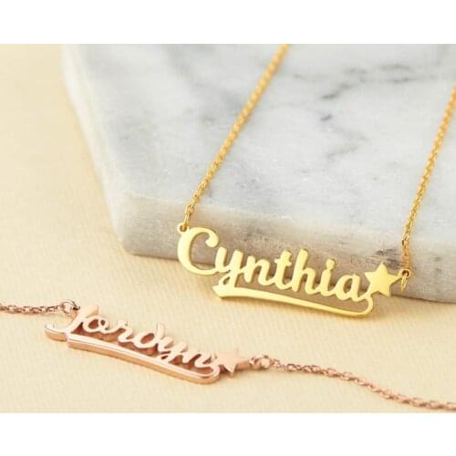 Fashion Handmade Name Necklace With Pretty Ribbon Personalized Heart Star Clover Cat Butterfly Stainless Steel Custom Jewelry