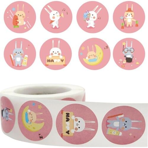 New 1 Roll = 500 Pcs Happy Easter Rabbit Paper Stickers Label Xmas Kids Toys Halloween Label Kindergarten Reward Children Gifts