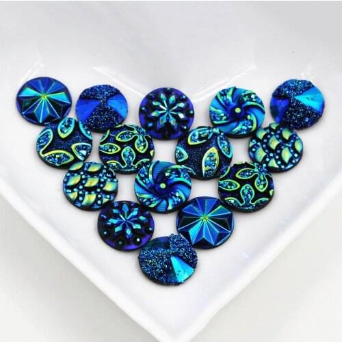 New Fashion 40pcs 12mm Mix Blue Colors Flower Style Flat back Resin Cabochons Cameo