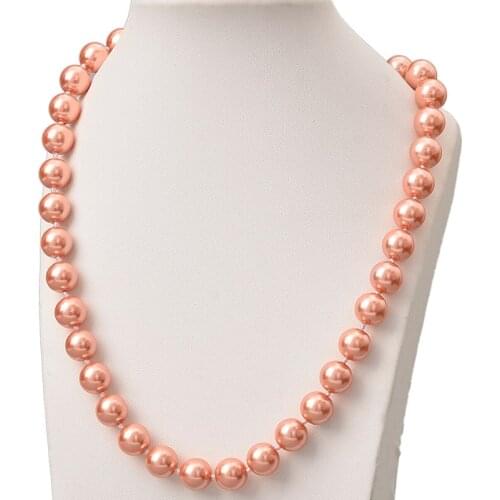 Wholesale Round Dark Orange Pearls Chain Necklace 10mm Size For Synthetic Pearls Charm Necklace 18inch Making Jewelry Gifts H834