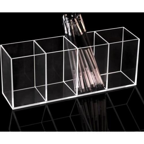 Desk Pen Pencil Organizer Brush Organizer Acrylic 4 Slot Cosmetic Brush Holder Makeup Organizer Clear Make Up Brush Storage Rack