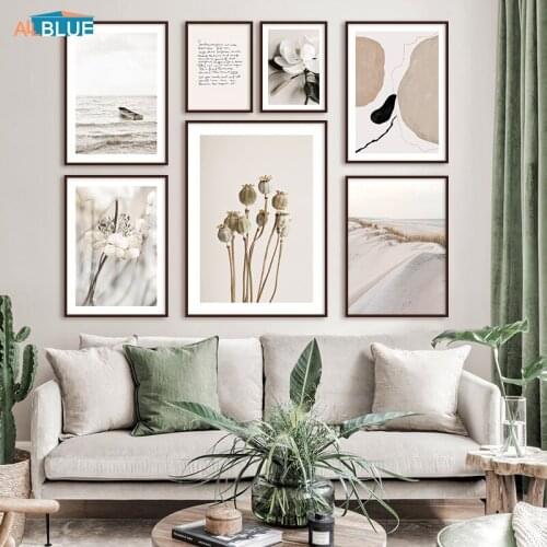 Autumn Scenery Poster Beige Print Flower Leaf Botanical Painting Landscape Wall Picture Nordic Canvas Art Home Decor Living Room