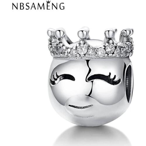 Authentic 925 Sterling Silver Wear Crown Charm Clear CZ Queen Charm Beads Fit Bracelets DIY Jewelry