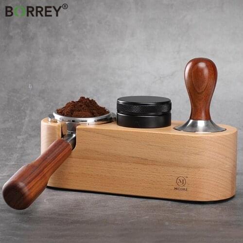 BORREY Coffee Filter Tamper Holder Solid wood Espresso Mat Stand Coffee Maker Support Base Rack Coffee Accessories for Barista