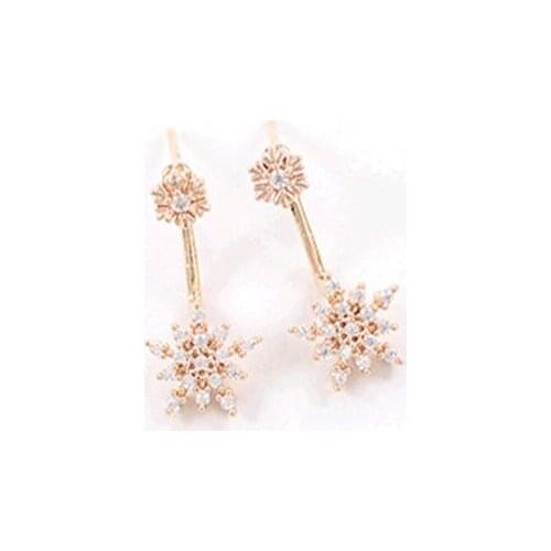 Large Crystal Metallic Snowflake Pendant Small One piercing Golden & Silver Plated Stud Earrings Women Jewelry