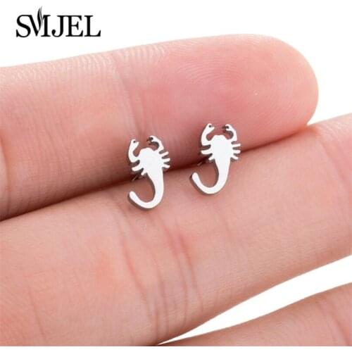 SMJE Punk Scorpion Earrings Strange Things Gothic Animal Gold Stud Earring Cool Men Stainless Steel Jewelry Unique Gifts