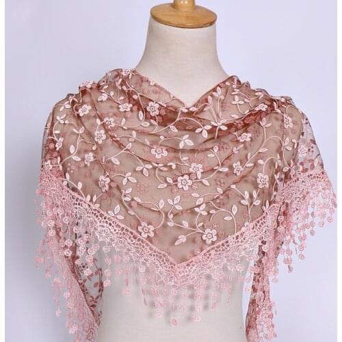 2021 Spring New Floral Lace Triangle Scarf Tassel Shawl Female Classic Casual Solid Color Transparent Breathable Scarves