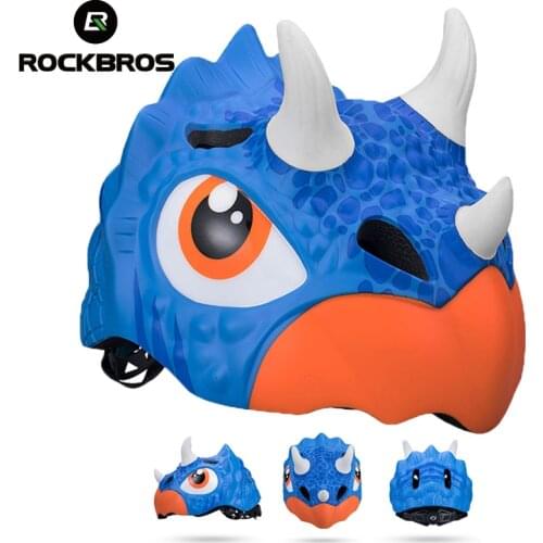 ROCKBROS Cycling Bicycle Helmet Child Cartoon Mtb Road Bike Helmet Safety Kids Toddler Pulley Dinosaur Boys Grils Bicycle Helmet