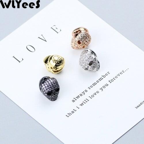 WLYeeS 2pcs White Zircon Clown Skull Charm Copper Bead Micro-Inlay Crystal Metal Loose Bead for Jewelry Making DIY Bracelet Gift