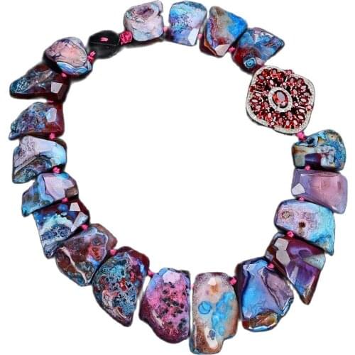 GuaiGuai Jewelry 19" Top-Drilled Natural Red Agates Red CZ Flower Pave Onyx Clasp Necklace For Women