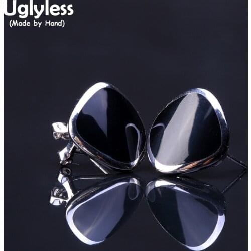 Uglyless Shinning like a Mirror Earrings for Women 17MM Curved Square Studs Earrings Real 925 Glossy Silver Geometric Brincos