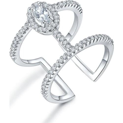 Fashion cubic zircon Opening Design Ring Silver Color Adjustable Rings for women Wedding Party Fashion Jewelry2020 tren