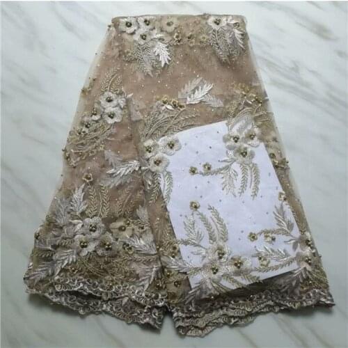 Gold lace fabric french lace fabric tissu bridal lace high quality african net lace with beads and stones 5yards/lot