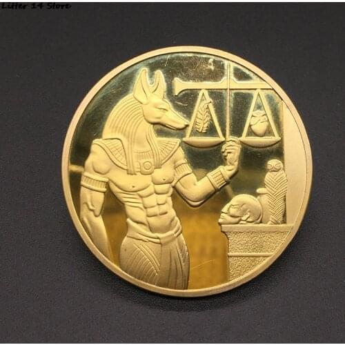 1pc Gold Plated Egypt Death Protector Anubis Coin Copy Coins Egyptian God Of Death Commemorative Coins Collection Gift