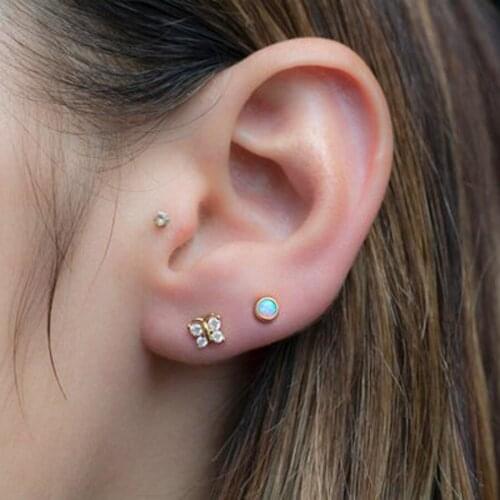 100% 925 Sterling Silver Simple Round Dots Mini Cute Stud Pink Blue Fire Opal Top Quality Silver 925 Small Stud Girl Earring