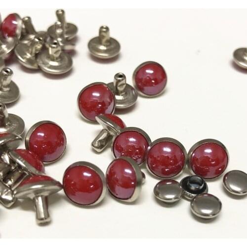 100 Sets 8MM Red Acrylic Imitation Ceramic Rivets Silver Plated Studs Rivets Spikes Fit For Belt Bag Shoes Garments DIY Making