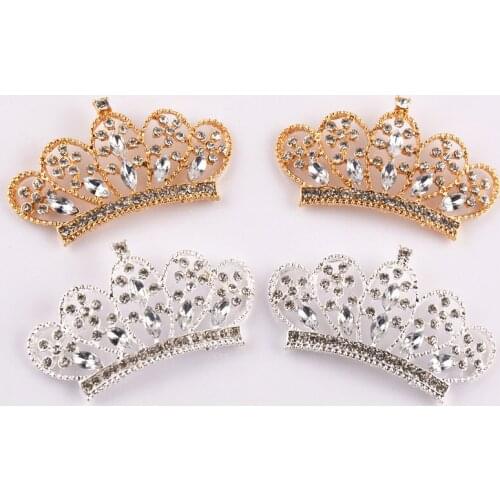 120pcs/lot 6 Color 50mm Bling Alloy Metal Rhinestone Crown Button Flatback DIY Hair Jewellery Making Wedding Embellishment PJ21