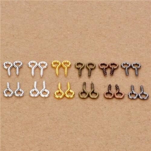 200pcs 4x9mm Eye Eye Peg Bail Top Pins Eyepins Clasps Hook Eyelets Screw Threaded Gold Silver Rhodium Bronze Jewelry Findings