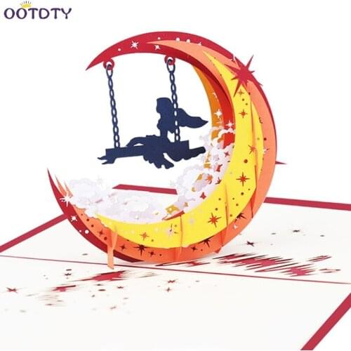 3D Pop Up Moon Girl Card Handmade Happy Birthday Christmas New Year Invitation