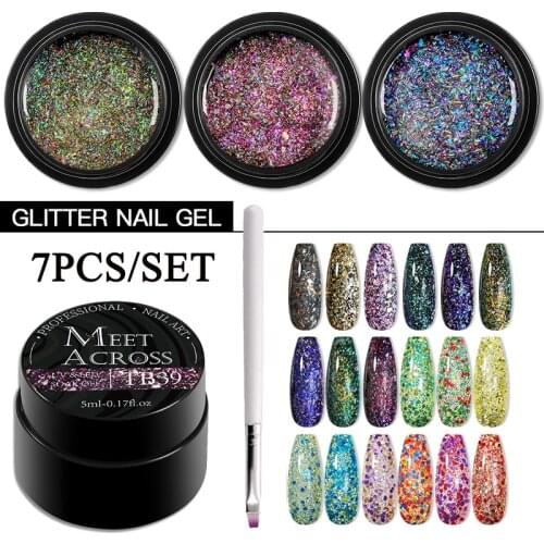 7PCS/Set Glitter UV Gel Nail Polish Shiny Hybrid Varnishes Bright For Painting Nails Art Design Rainbow Gel Nail For Manicure