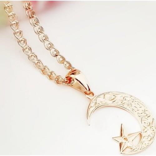 Religious Pendant Women Jewelry New 585 Rose Gold Color Accessories Traditional Moon Shape Muslim Allah Necklace Pendants