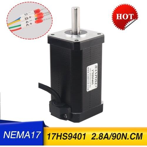 Free shipping 2-phase hybrid stepper motor nema17 stepper motor 17HS9401 80mm 2.8A 90N.CM 4-wire 1.8degree for 3D printer cnc