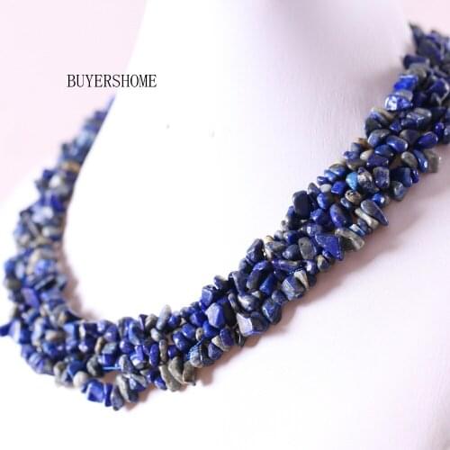 Free Shipping New without tags Jewelry 4X8MM Chip Beads Nylon Line Weave Blue Lapis Necklace 18" 1Pcs RE054