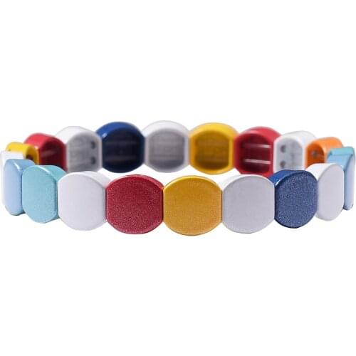 Honeycomb Enamel Tile Bead Bracelet Women Fashion Glitter Metal Square Bead Chain Braclet String Bracelet Gift for New Year 2022