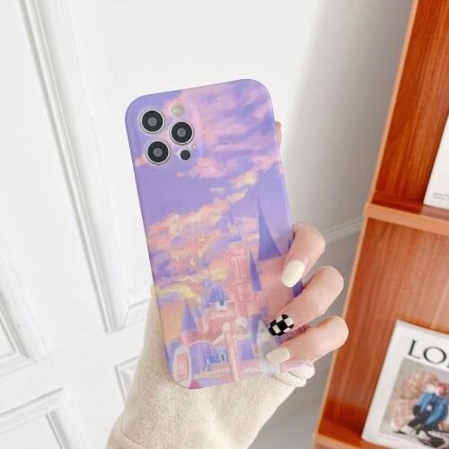 Retro Sunset glow dream castle painting art Phone Case For iPhone 12 11 Pro Max Xs Max XR Xs 7 8 Plus 7Plus case Cute Soft Cover