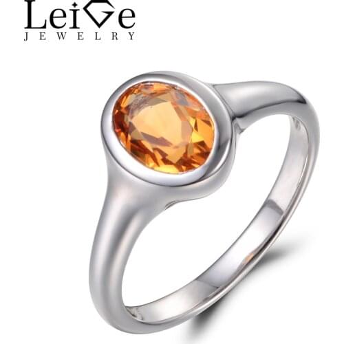 Leige Jewelry Real Natural Yellow Citrine Ring Anniversary Ring Oval Cut Gemstone 925 Sterling Silver Gifts Simple Ring for Her