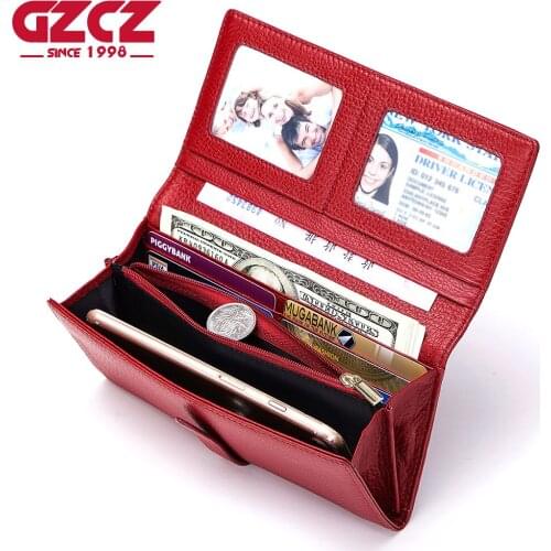 GZCZ Women Wallet Luxury Brand Genuine Leather Long Female Clutch Wallets Capacity Ladies Purse Money Bag Portafoglio Donna