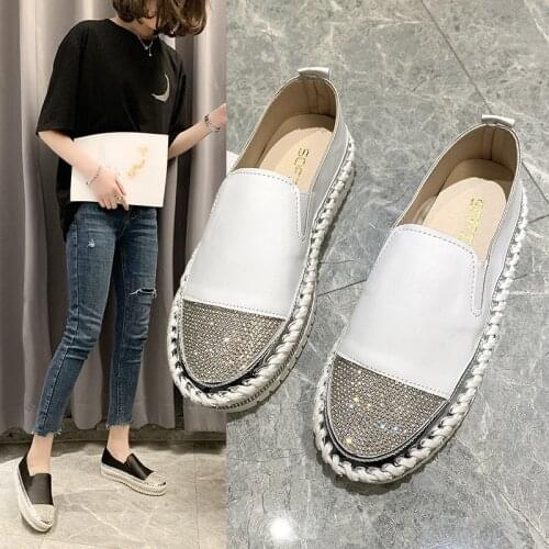 Creepers sew crystal patchwork flats shoes women loafers slip on casual shoes espadrilles elastic platform shoes over size 36-43