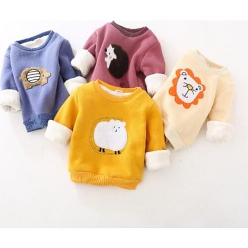 Baby Cute Plush Hoodies For Boys And Girls Cartoon Animals Coral Fleece Pullovers Sweatershirts Boys Tops Warm Clothes