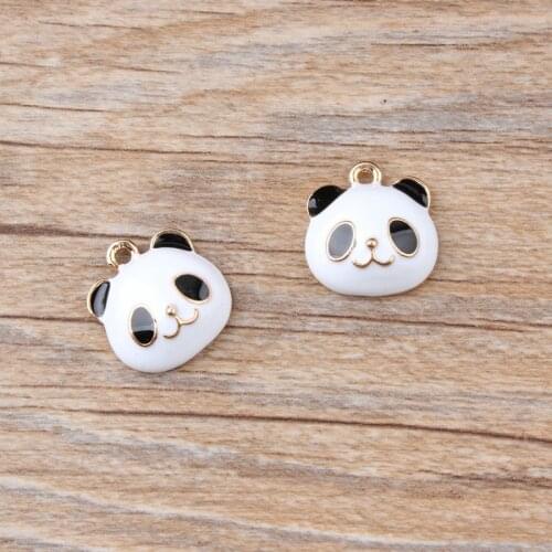 MRHUANG 10pcs/lot Cute Black&White Bear Panda Animals Metal Golden-plated Enamel Charms for DIY Bracelet Necklace DIY