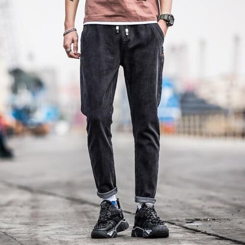 New Korean Student Popular Jeans MenS Trend Loose Stretch Straight 9-Point Pants Casual Young Leg Long Trousers Boy