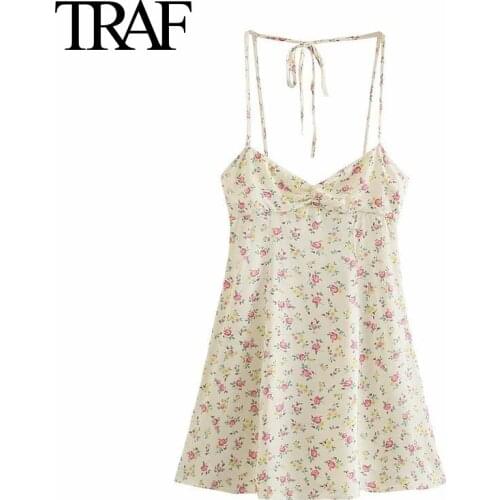 Traf Za Women Clothing Summer 2021 Fashion A-line Mini Dress Bowknot Bandage Sleeveless Dresses Evening Club Party Dress Sexy