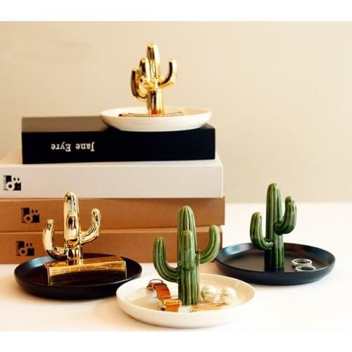 Nordic Ceramic Jewelry Tray Organizer Necklace Ring Display Plate Creative Decorative Crafts Cactus Antlers Holder Desktop Dish